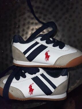 Polo by Ralph Lauren White Navy & Red Pony Kids Sneaker